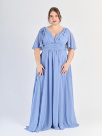 Abito lungo plus size Lavanda, scollo a V e maniche a campana delicate