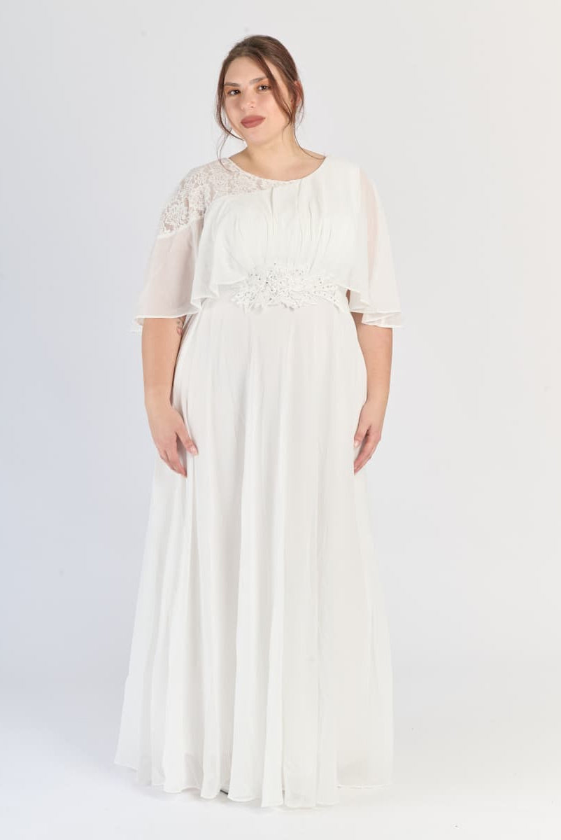 Abito lungo plus size Bianco, maniche ampie e scollo rotondo