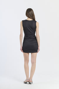 Abito nero bodycon, scollo a V, senza maniche