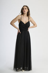 Abito nero trasparente, maxi dress, impatto visivo forte