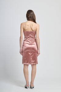 Abito rosa antico sexy, spalline sottili, taglio slittato, per serate notturne