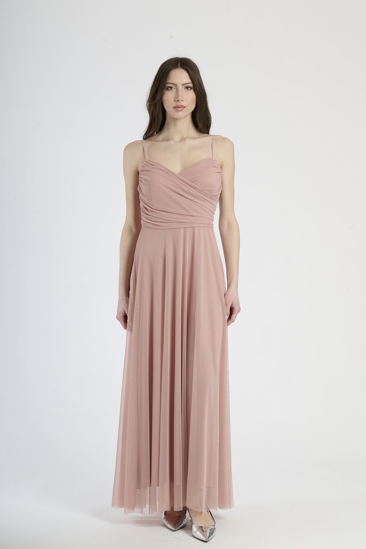 Abito rosa antico trasparente, maxi dress, atmosfera affascinante