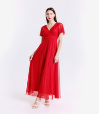 Abito rosso con maniche corte, accento passionale e stiloso