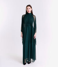 Abito verde.S a puzzo con volantino al braccio largo, ideale per passeggiate in foresta.