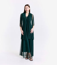 Abito verde.S con drappeggi, ideale per eventi botanici