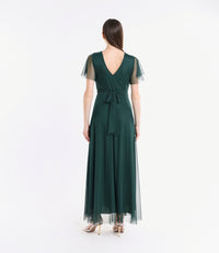 Abito verde.S laccio vita, tulle trasparente, design fresco, per eventi all’aperto