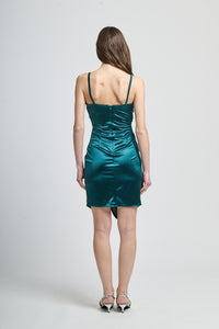 Abito verde.S sexy, decolleté a V, taglio slittato, atmosfera rinfrescante