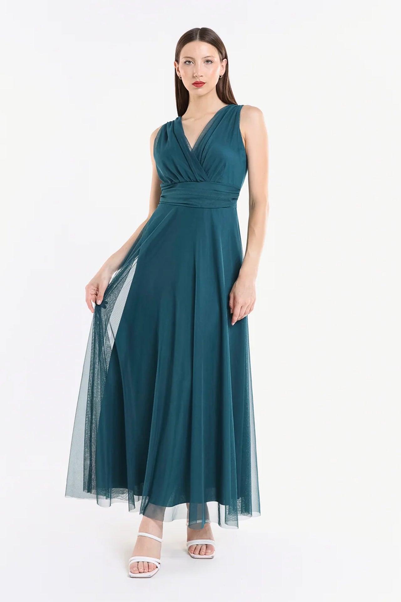 Abito da damigella in tulle con scollo a V Flavia