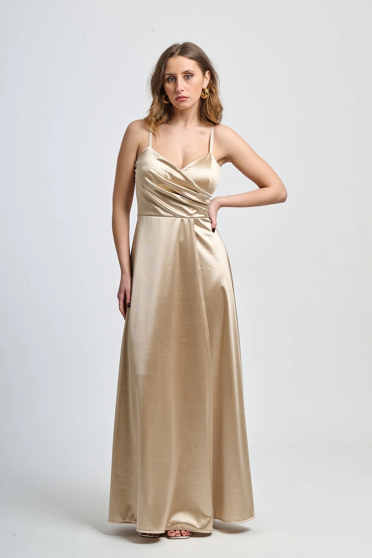 Abito lungo in raso con corpetto effetto incrociato Rosita -1