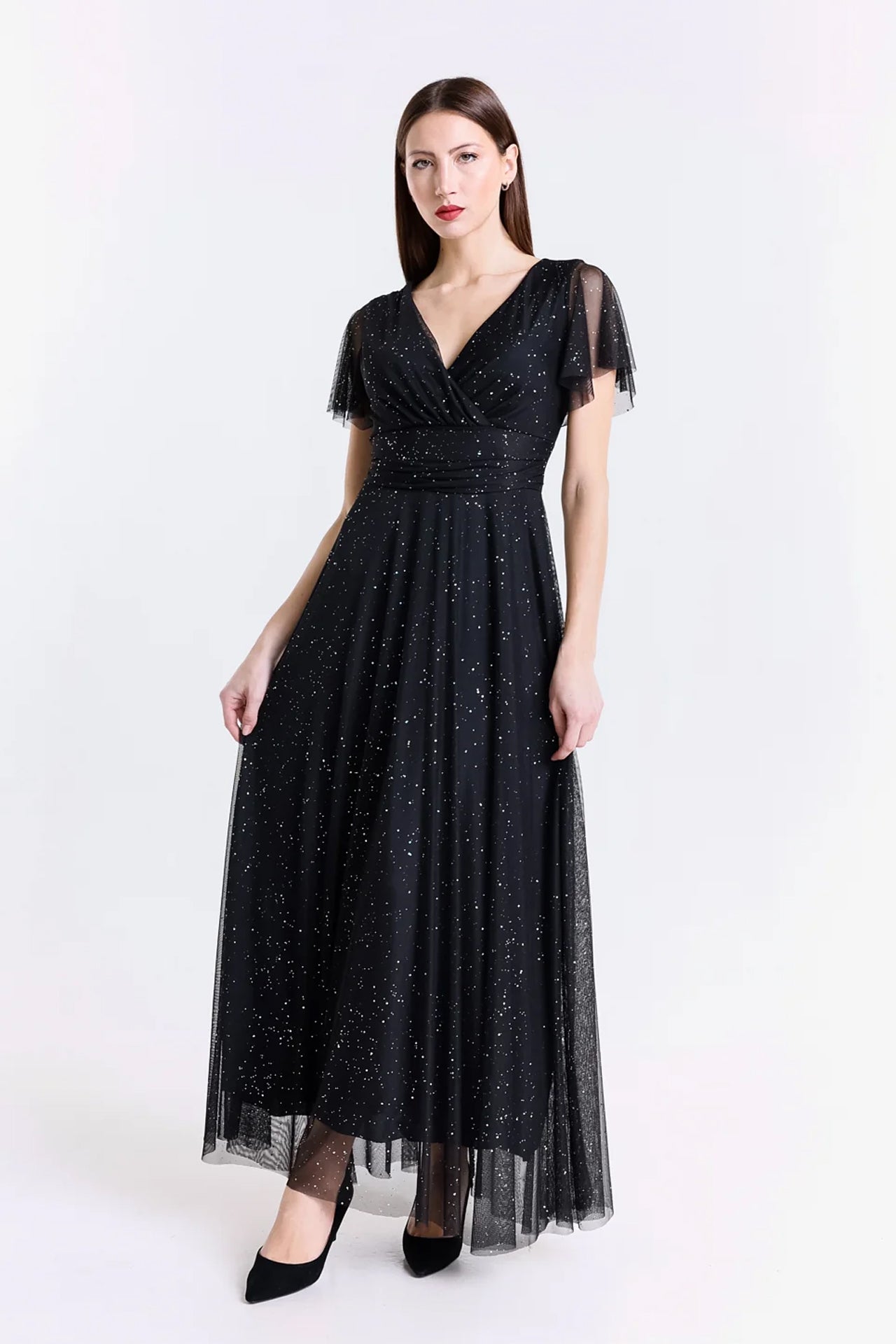 Abito lungo in tulle a mezza manica Azzurra