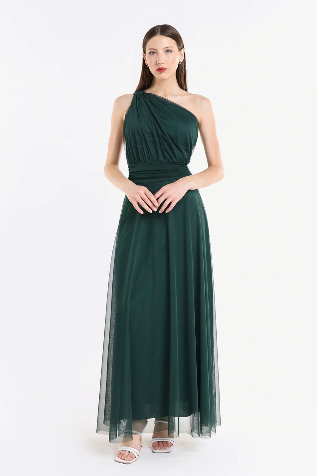 Abito lungo in tulle monospalla Lily -7