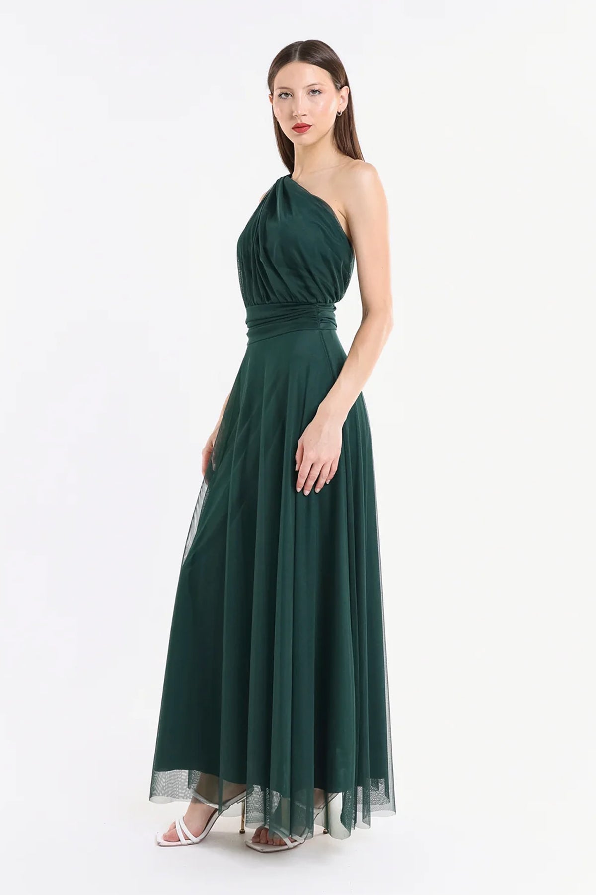 Abito lungo in tulle monospalla Lily -7