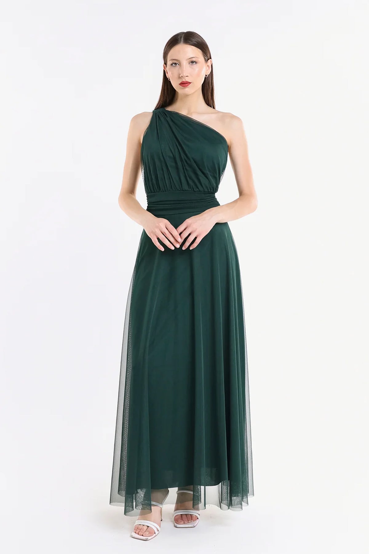 Abito lungo in tulle monospalla Lily -7