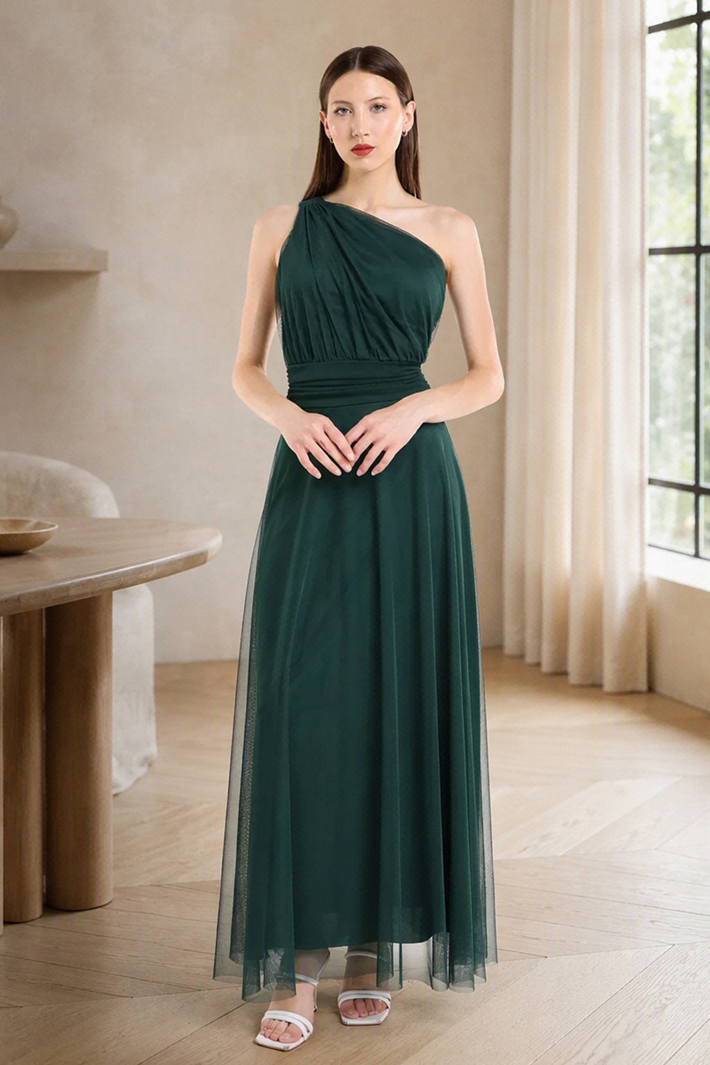 Abito lungo in tulle monospalla Lily -7