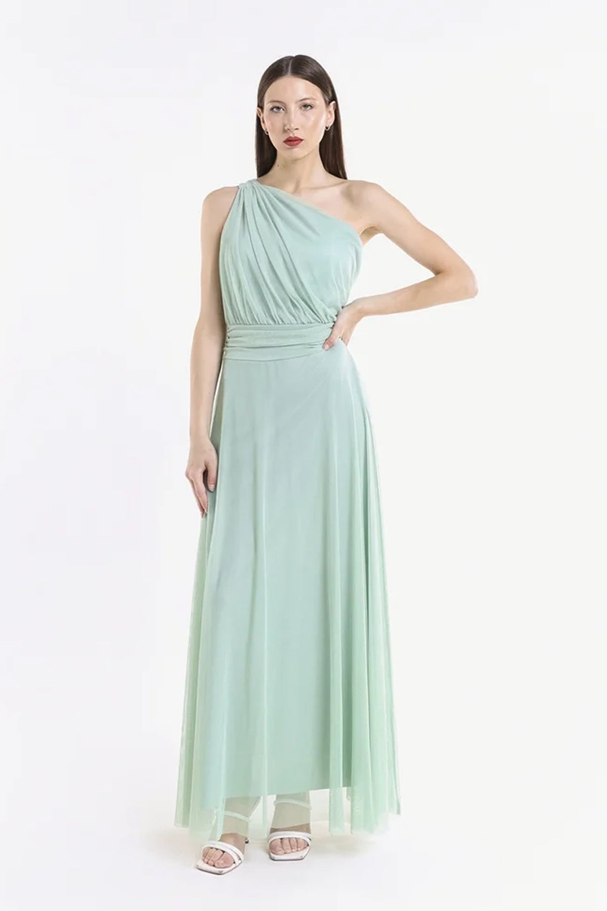 Abito lungo in tulle monospalla Lily -2
