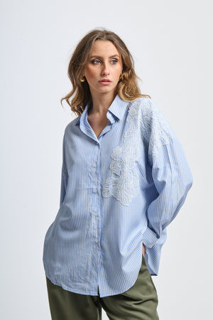 Teresa Floral Embroidery Striped Shirt