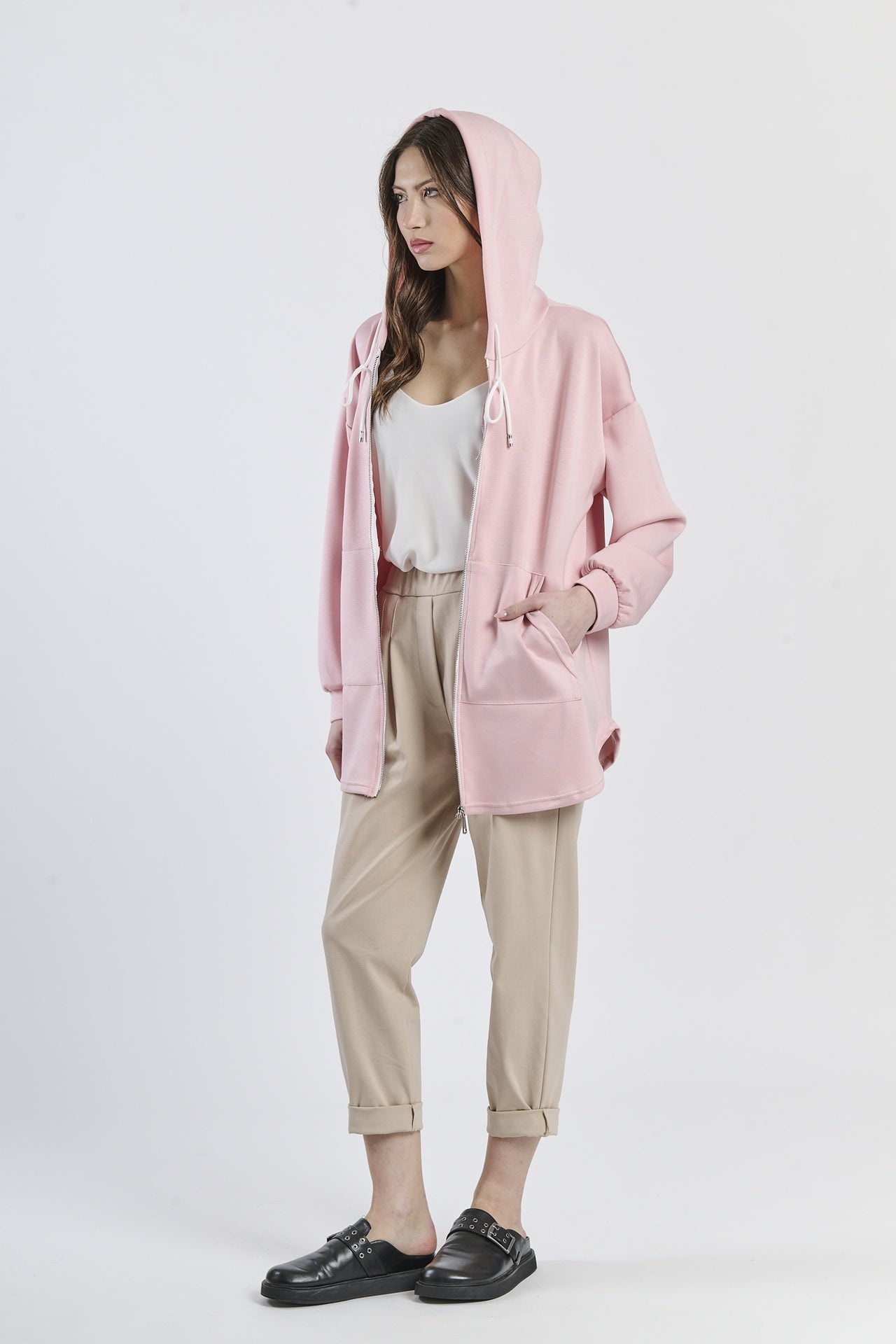 Combinazione rosa: felpa e pantaloni, design pastello, per tempo libero