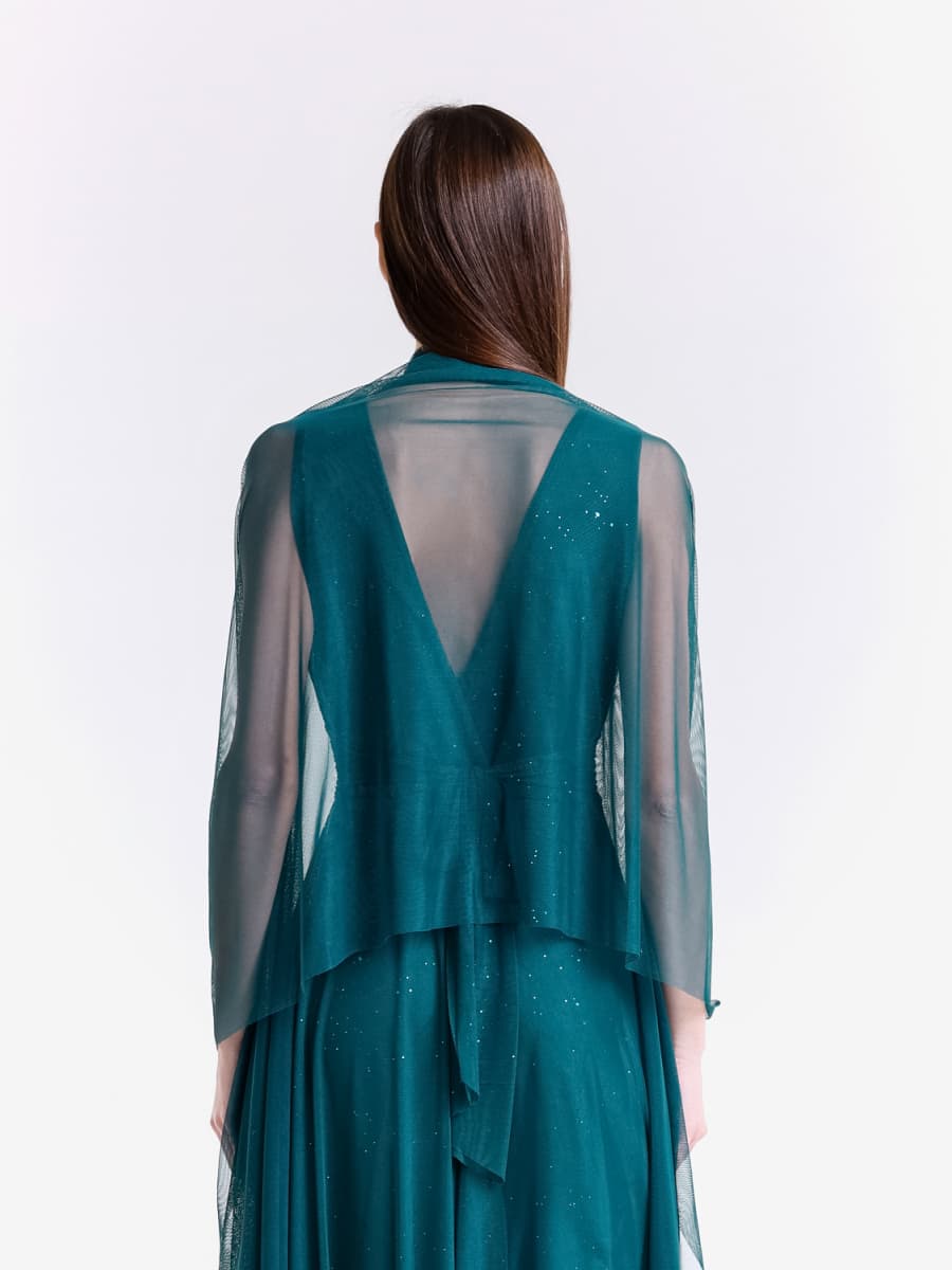 Completo abito lungo ottanio in tulle 