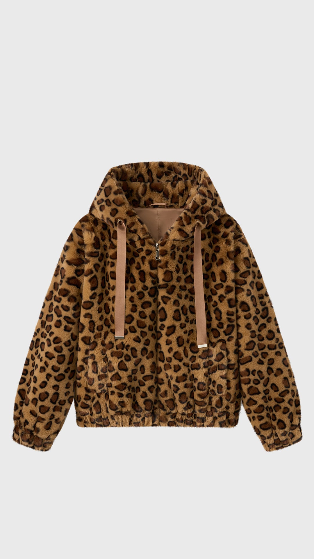 Giacca con cappuccio in peluche sintetica con zip e coulisse