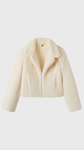 Giacca cropped in pelliccia sintetica con colletto a revers