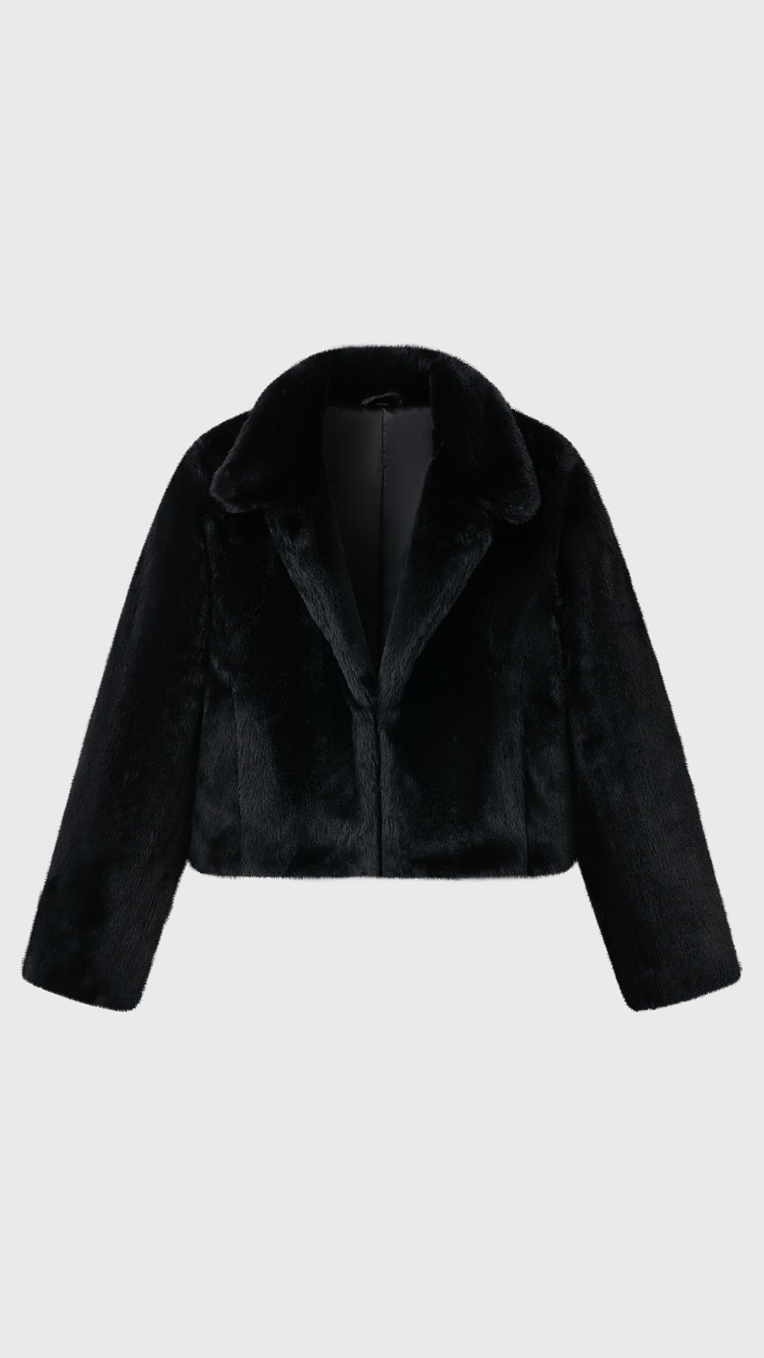 Giacca cropped in pelliccia sintetica con colletto a revers