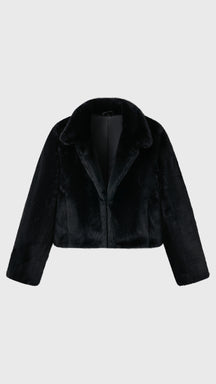 Giacca cropped in pelliccia sintetica con colletto a revers