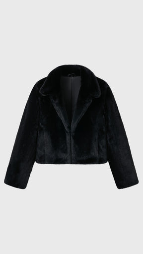 Giacca cropped in pelliccia sintetica con colletto a revers