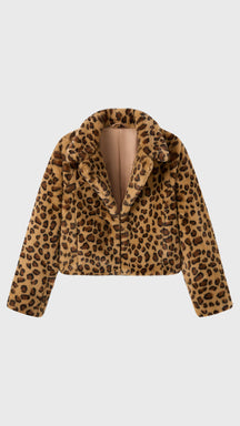Giacca cropped in pelliccia sintetica con colletto a revers
