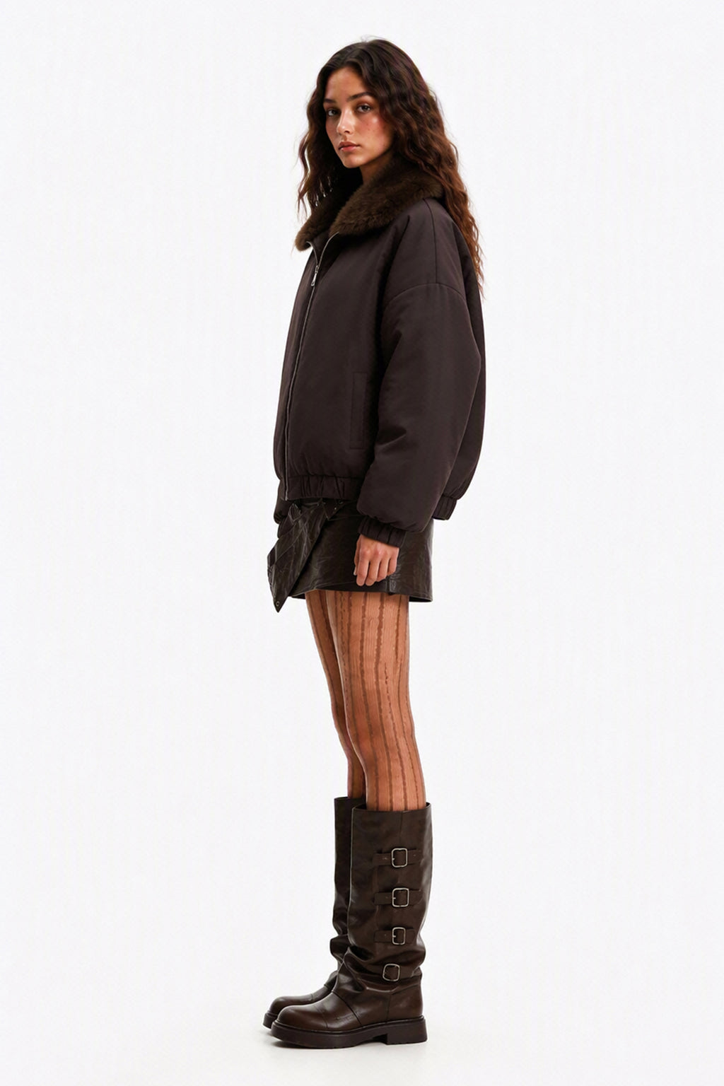 Giacca Corta Invernale Donna Doppio Uso, Collo Ampio in Peluche Sintetico, Chiusura con Zip, Giacca Bomber Reversibile Casual-1