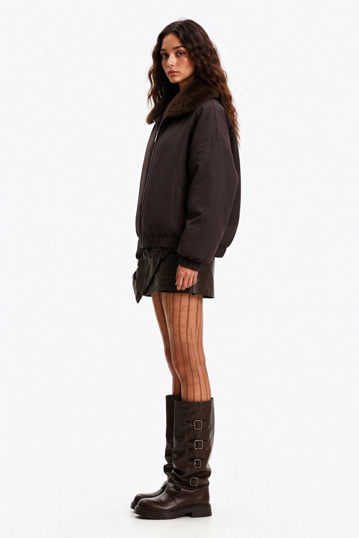 Giacca Corta Invernale Donna Doppio Uso, Collo Ampio in Peluche Sintetico, Chiusura con Zip, Giacca Bomber Reversibile Casual-1