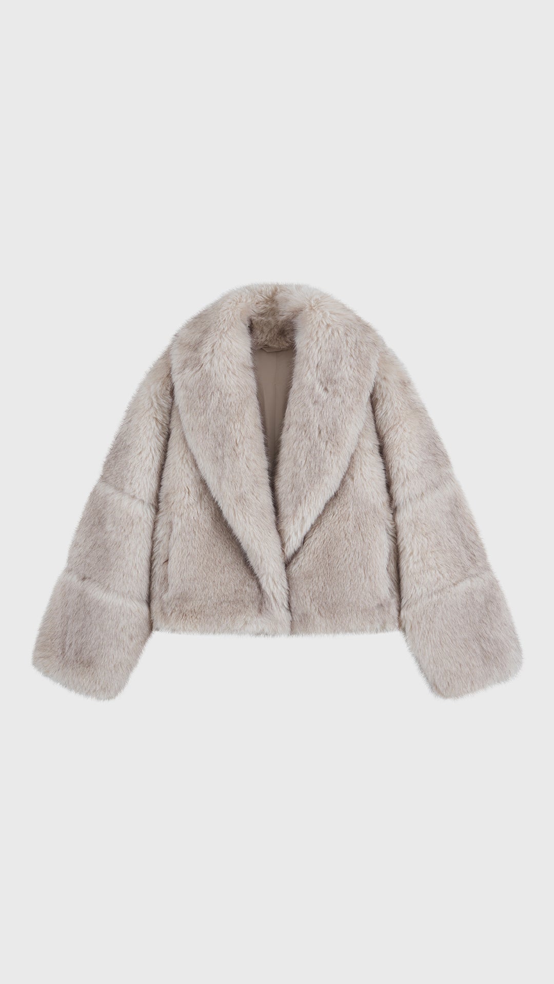 Giacca Corta Donna in Peluche Sintetico, Collo a Revers Ampio, Modello Corto Invernale Elegante Beige-1