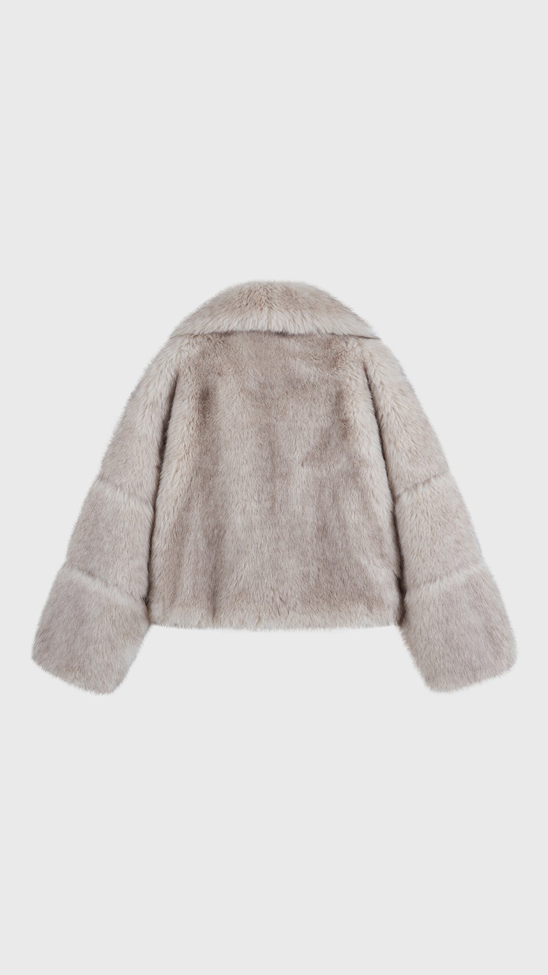 Giacca Corta Donna in Peluche Sintetico, Collo a Revers Ampio, Modello Corto Invernale Elegante Beige-1