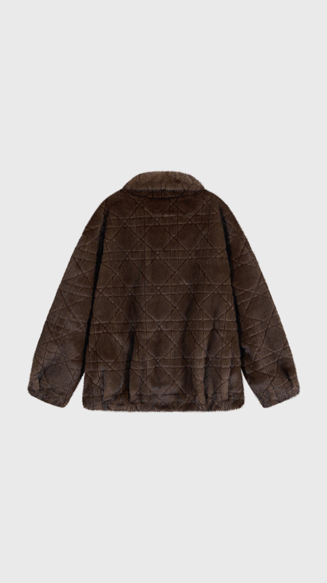 Giacca Corta Donna in Peluche Sintetico, Collo a Revers Ampio, Modello Corto Invernale Elegante Caffe-1