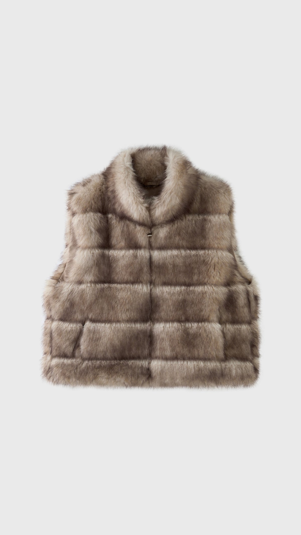 Gilet Senza Maniche Donna in Pelliccia Sintetica, Modello Collo Alto Elegante, Gilet Corto Invernale Casual per Abbinamenti Outfit Beige-1