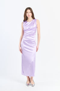 Lungo abito lilla a spalla unica, ideale per occasioni eleganti
