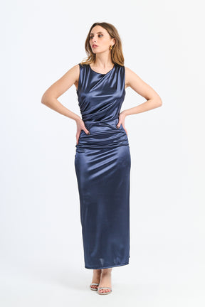 Lungo abito navy a spalla unica, perfetto per occasioni formali