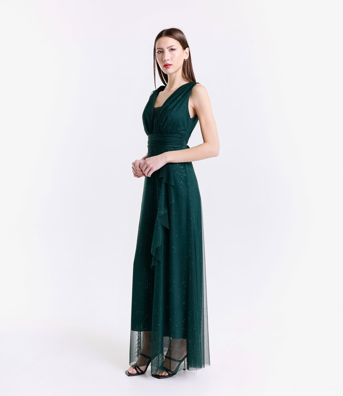 Lungo vestito verde.S, stile elegante e accento naturale