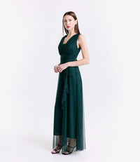 Lungo vestito verde.S, stile elegante e accento naturale