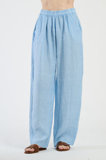 Pantaloni larghi in stile casual di colore azzuro, comodi e traspiranti