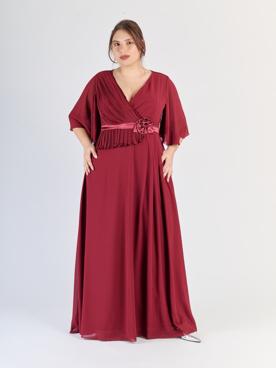 Vestito Bordo con maniche a 3/4, flusso romantico