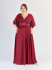 Vestito Bordo con maniche a 3/4, flusso romantico