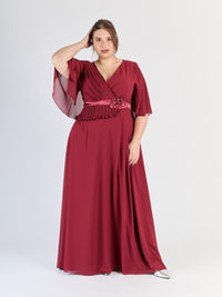 Vestito Bordo plus size, gonna lunga, struttura avvolgente