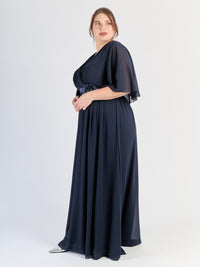 Vestito Navy con maniche a 3/4, flusso raffinato