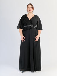 Vestito Nero plus size, gonna lunga, struttura avvolgente