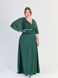 Vestito Verde.S plus size, gonna lunga, struttura avvolgente
