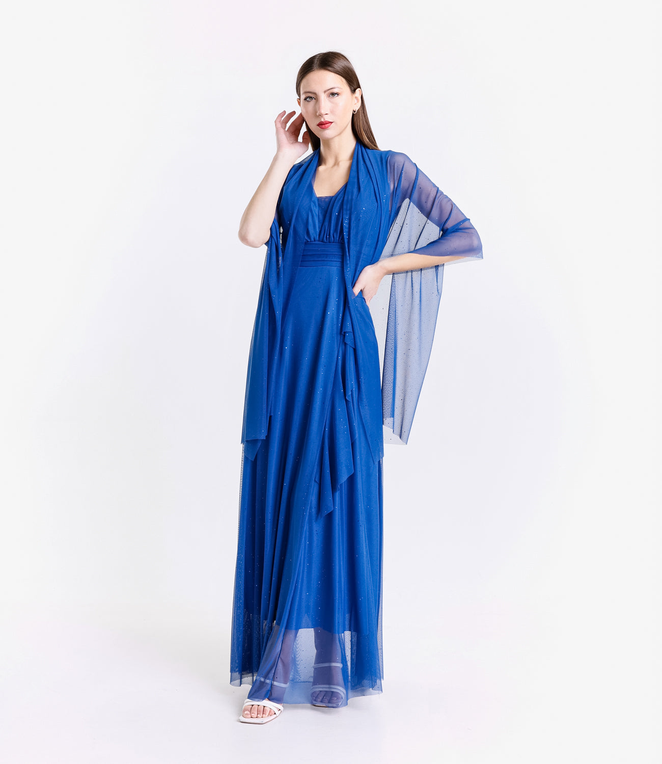 Vestito bluette trasparente, stile elegante e delicato