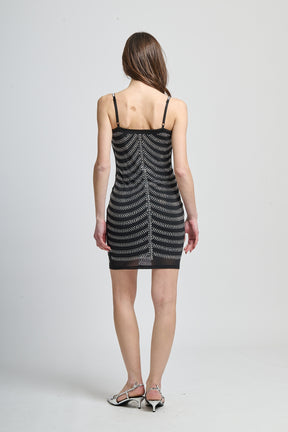 Vestito corto con strass, taglio aderente, spalline sottili, per serate notturne