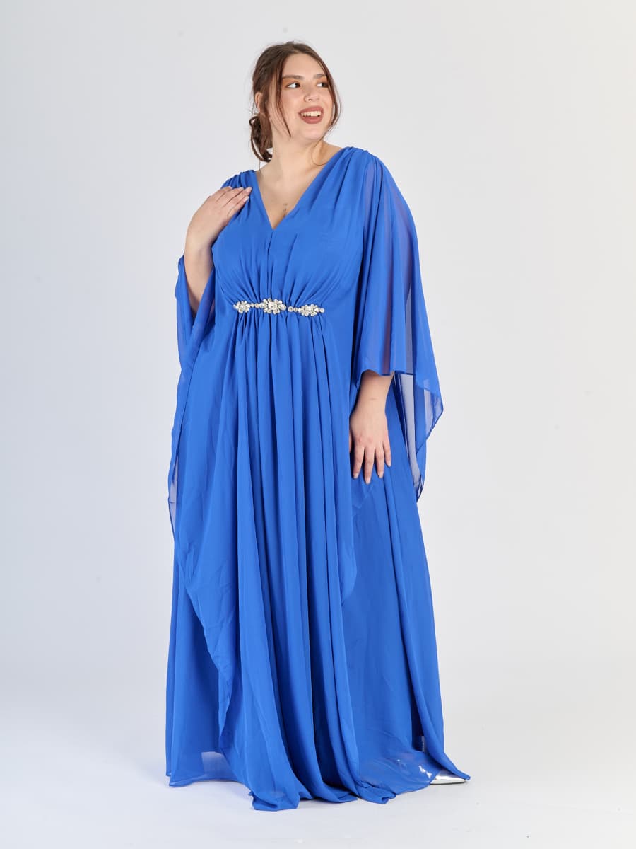 Vestito da sera Bluette, tessuto leggero, design drappé