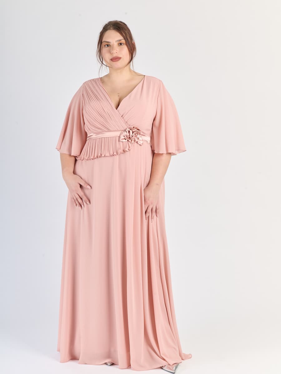 Vestito formale Rosa Antico, maniche ampie, design romantico