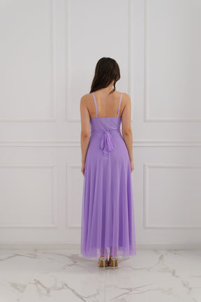 Vestito lilla trasparente, taglio elegante, per eventi speciali